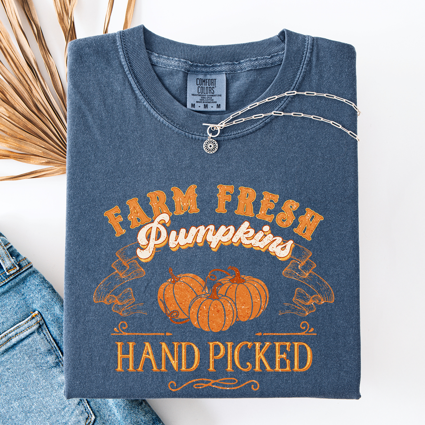 Fall Brush Stroke Floral Pumpkin Comfort Colors T-Shirt Refinery Number One