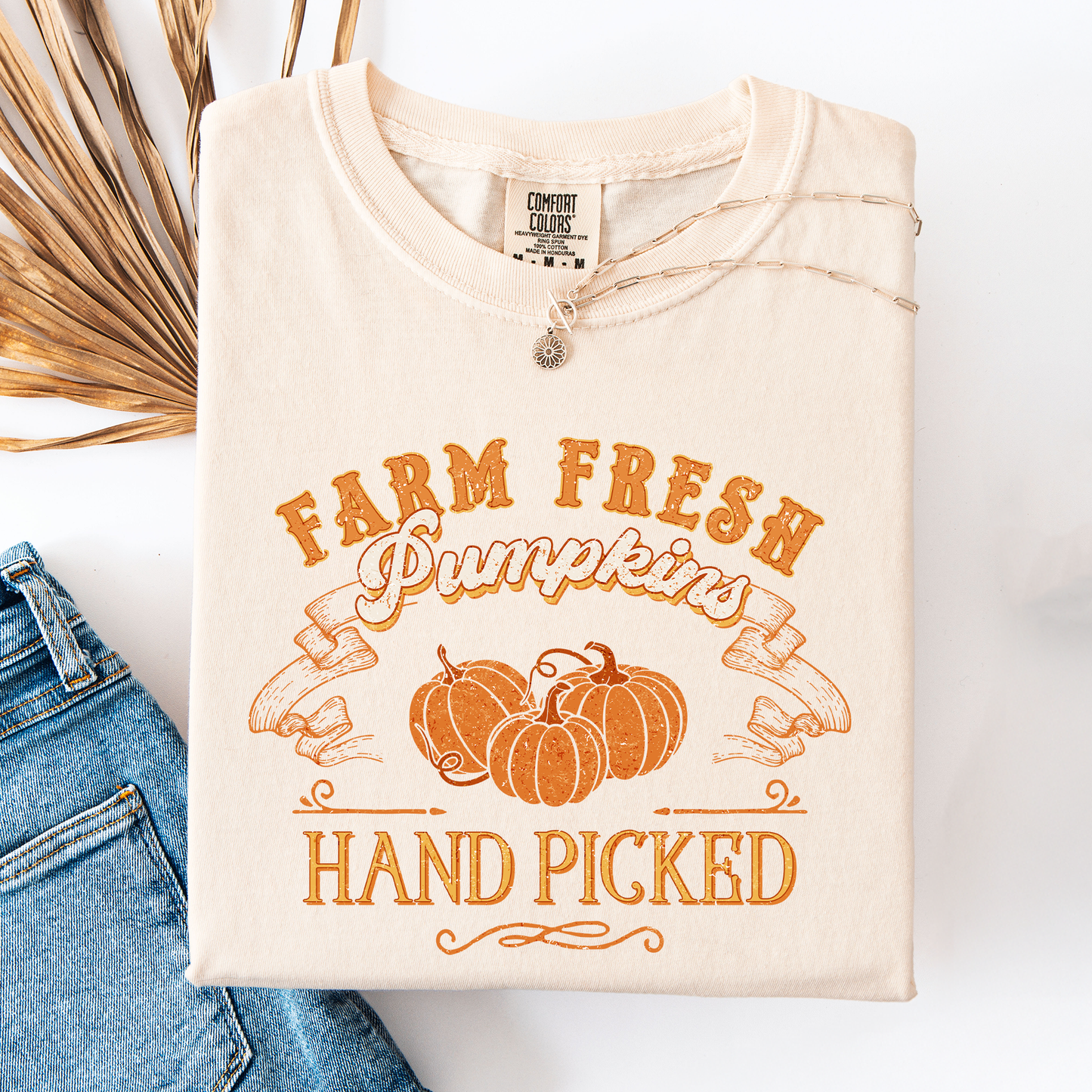 Fall Brush Stroke Floral Pumpkin Comfort Colors T-Shirt Refinery Number One