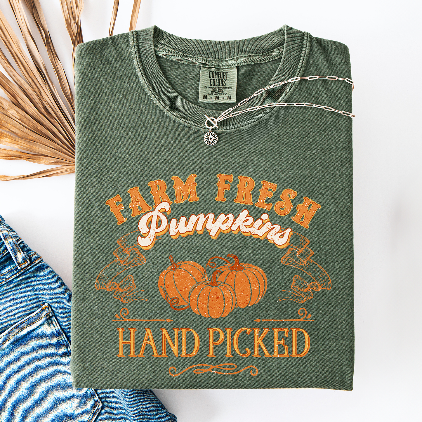 Fall Brush Stroke Floral Pumpkin Comfort Colors T-Shirt Refinery Number One