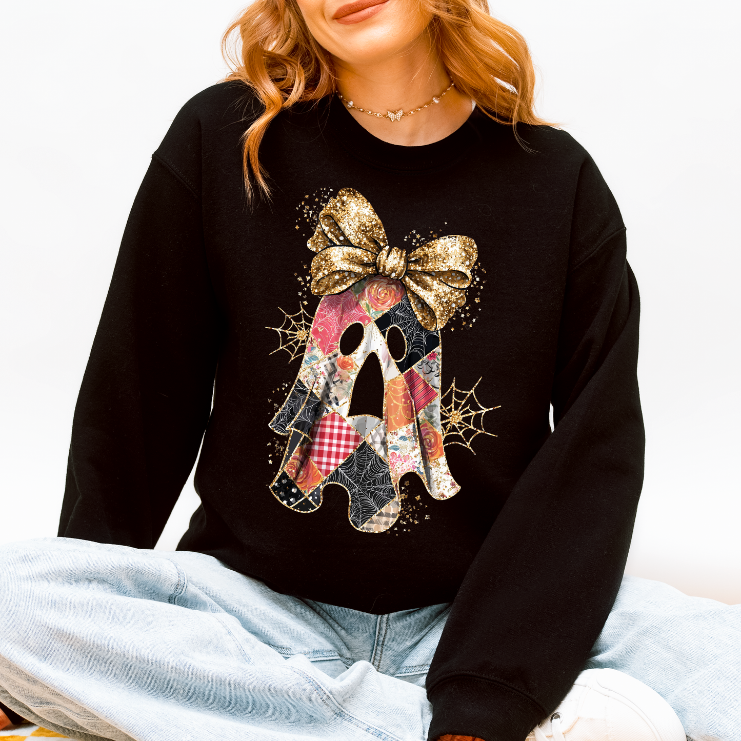 Faux Glitter Patchwork Ghost Shirt Patchwork Ghost Halloween Sweatshirt