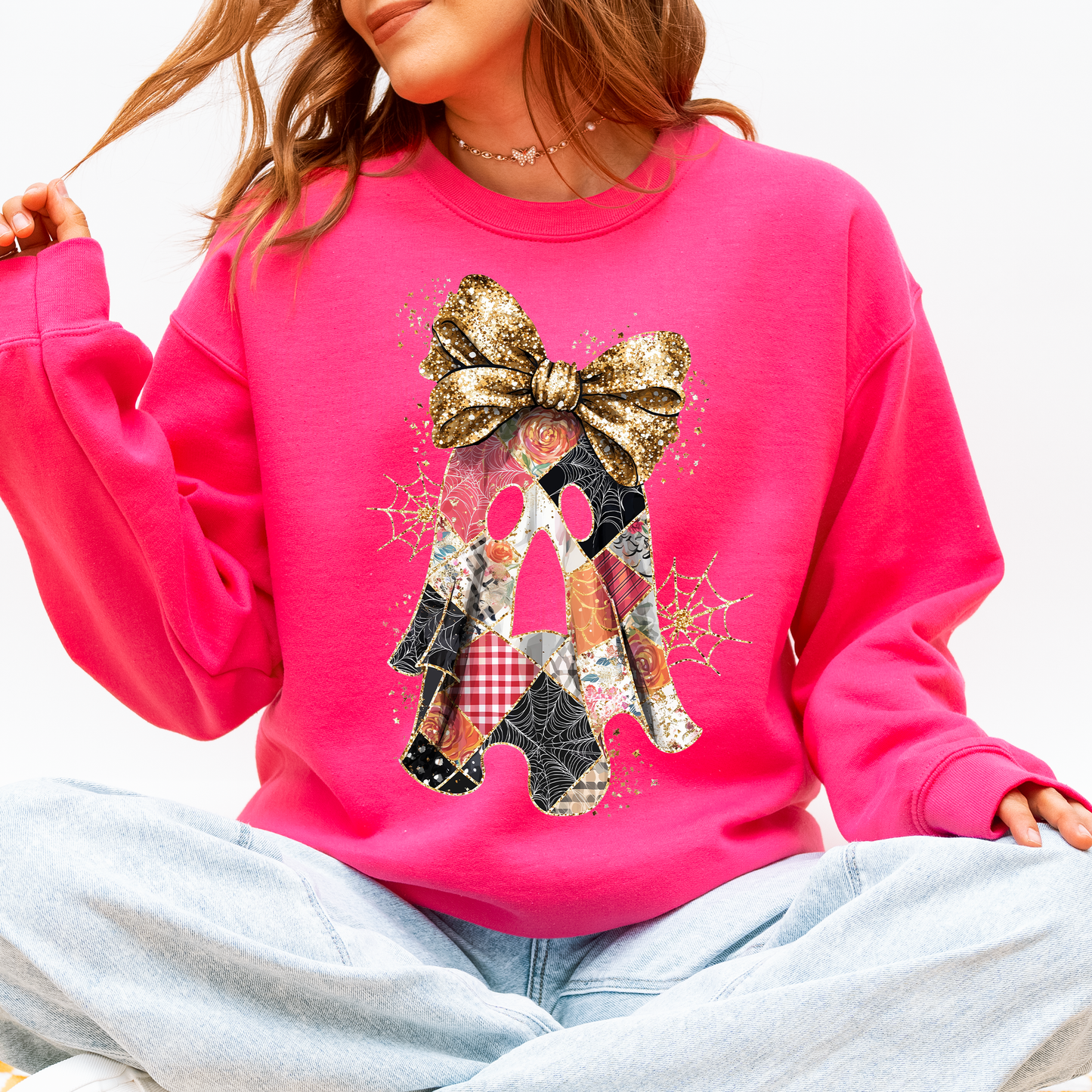 Faux Glitter Patchwork Ghost Shirt Patchwork Ghost Halloween Sweatshirt