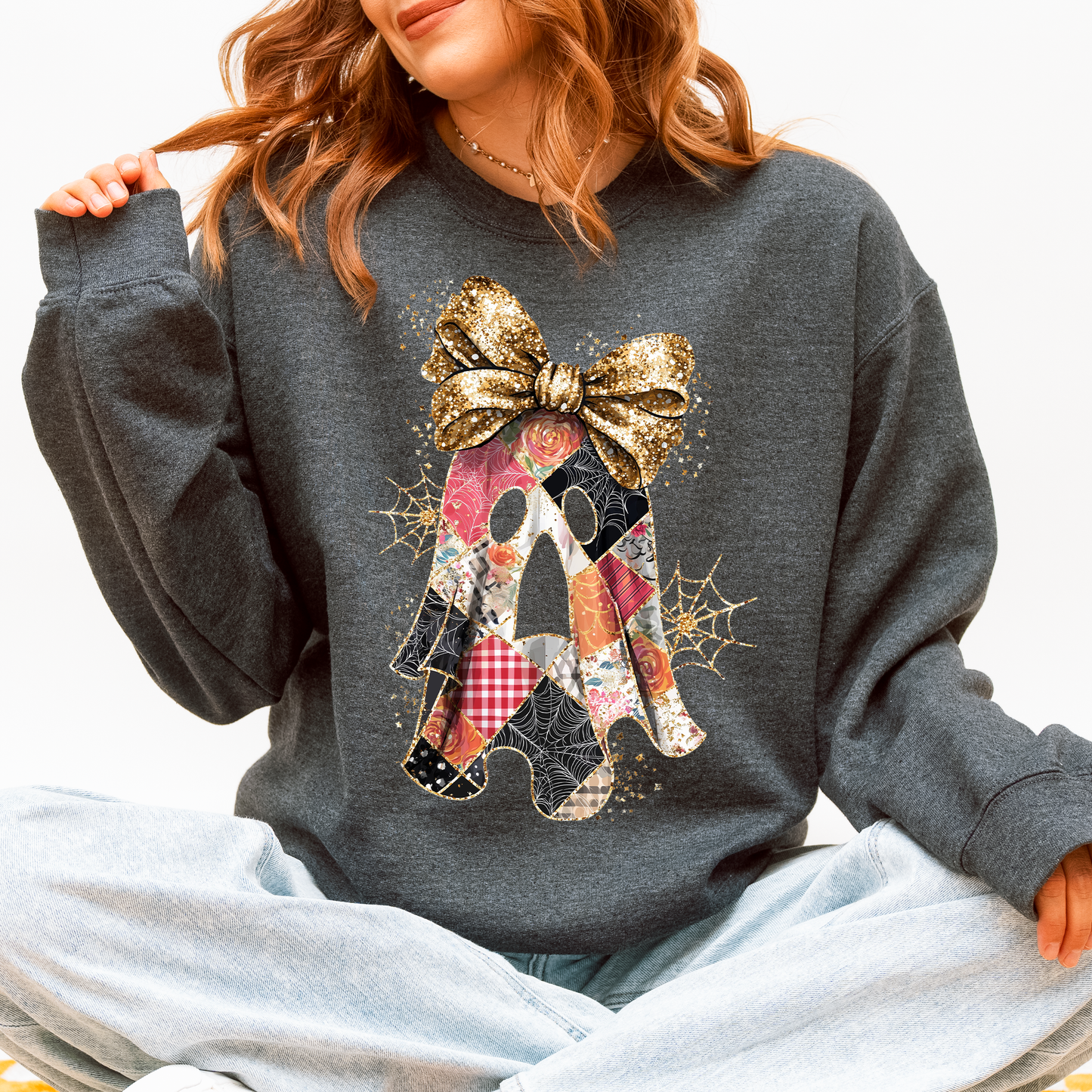 Faux Glitter Patchwork Ghost Shirt Patchwork Ghost Halloween Sweatshirt