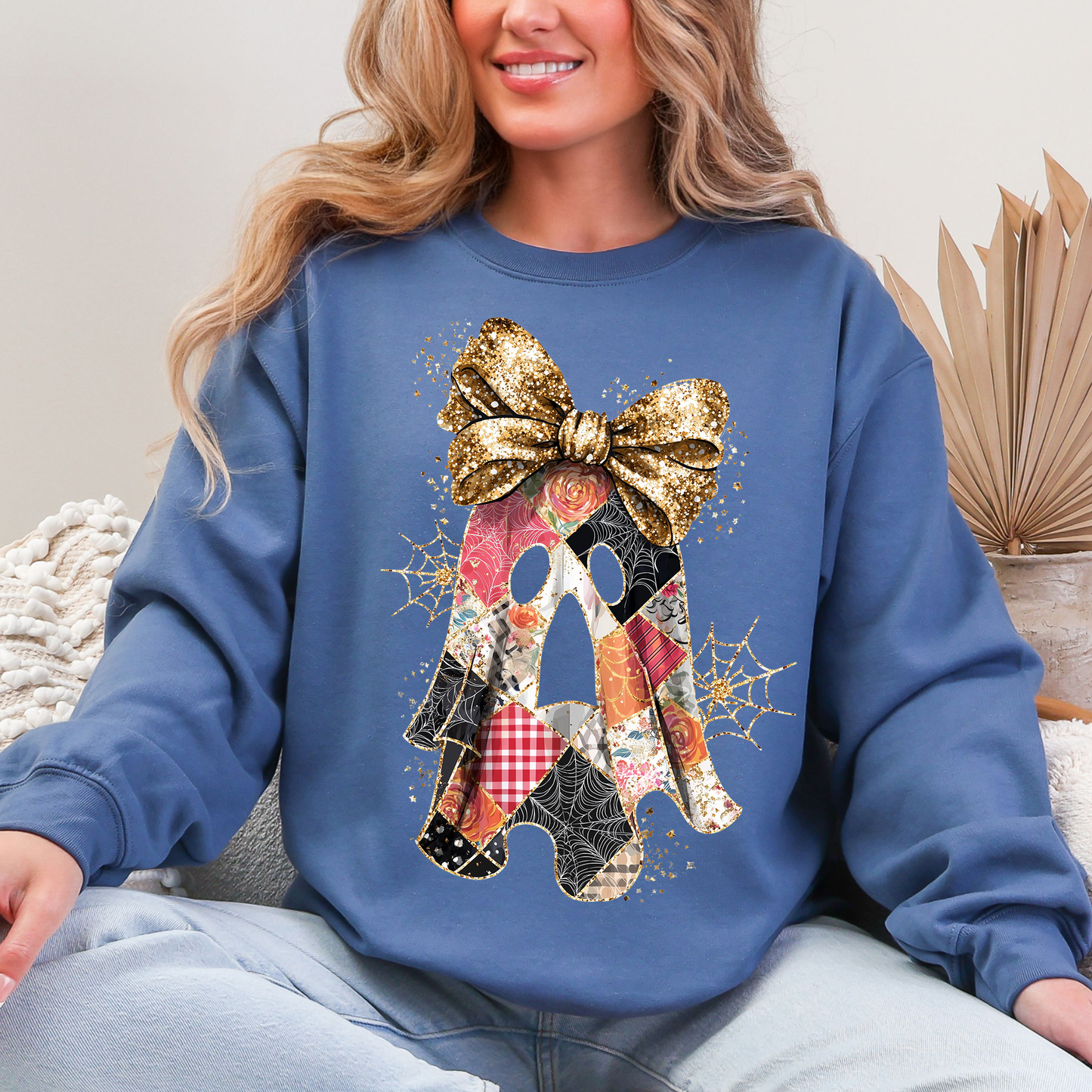 Faux Glitter Patchwork Ghost Shirt Patchwork Ghost Halloween Sweatshirt