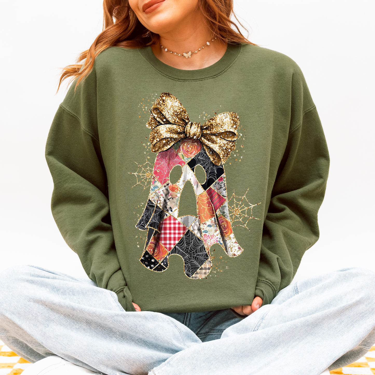 Faux Glitter Patchwork Ghost Shirt Patchwork Ghost Halloween Sweatshirt