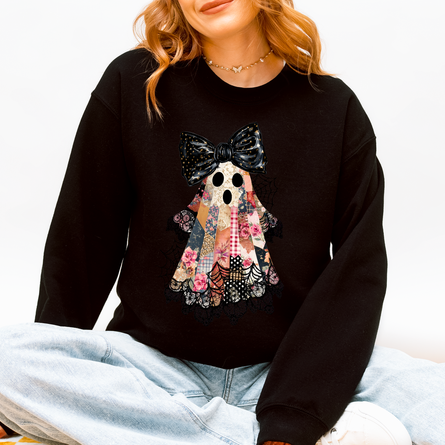 Faux Patchwork Lace Ghost Shirt Patchwork Ghost Halloween Sweatshirt