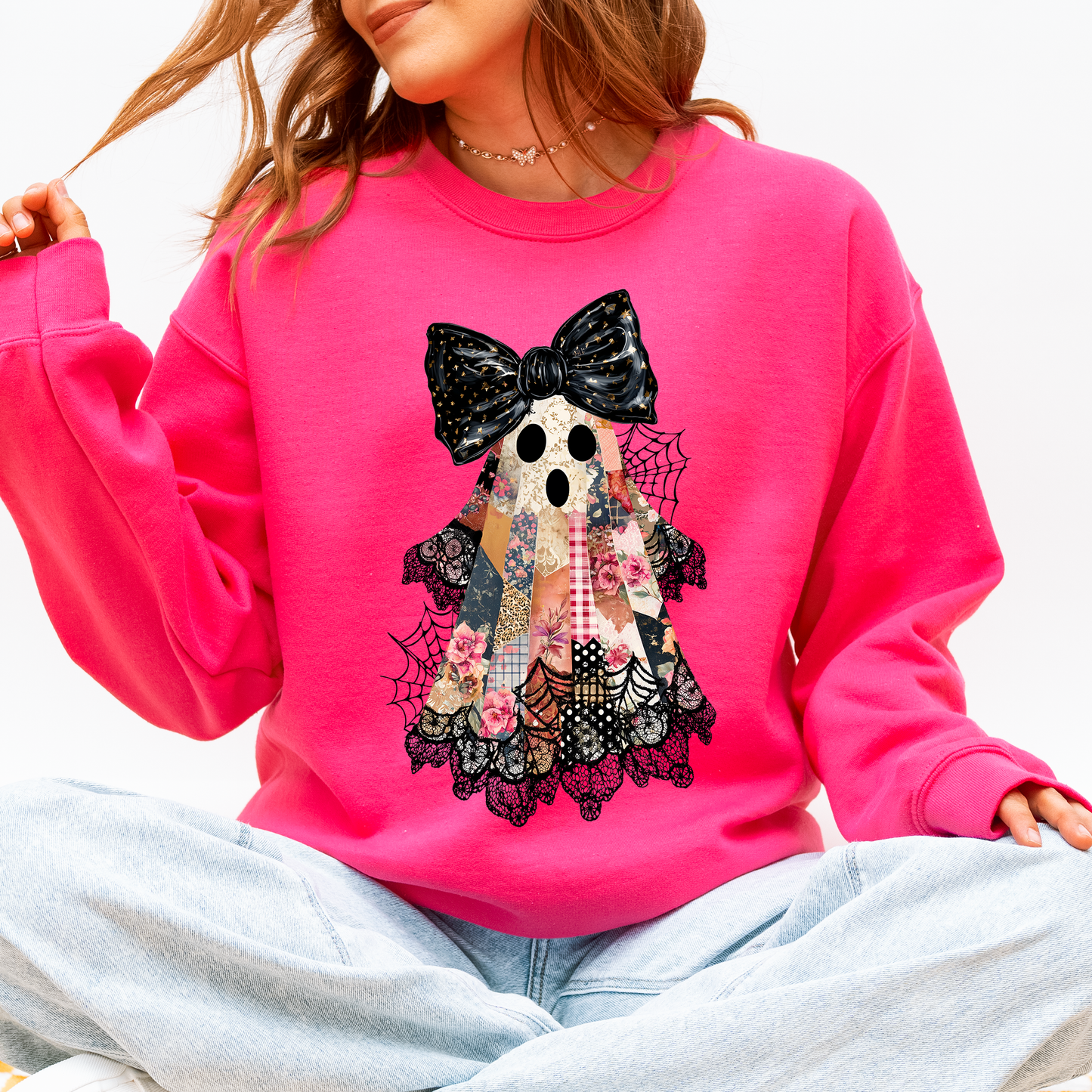 Faux Patchwork Lace Ghost Shirt Patchwork Ghost Halloween Sweatshirt