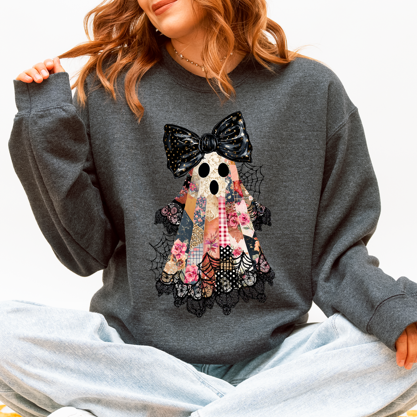 Faux Patchwork Lace Ghost Shirt Patchwork Ghost Halloween Sweatshirt