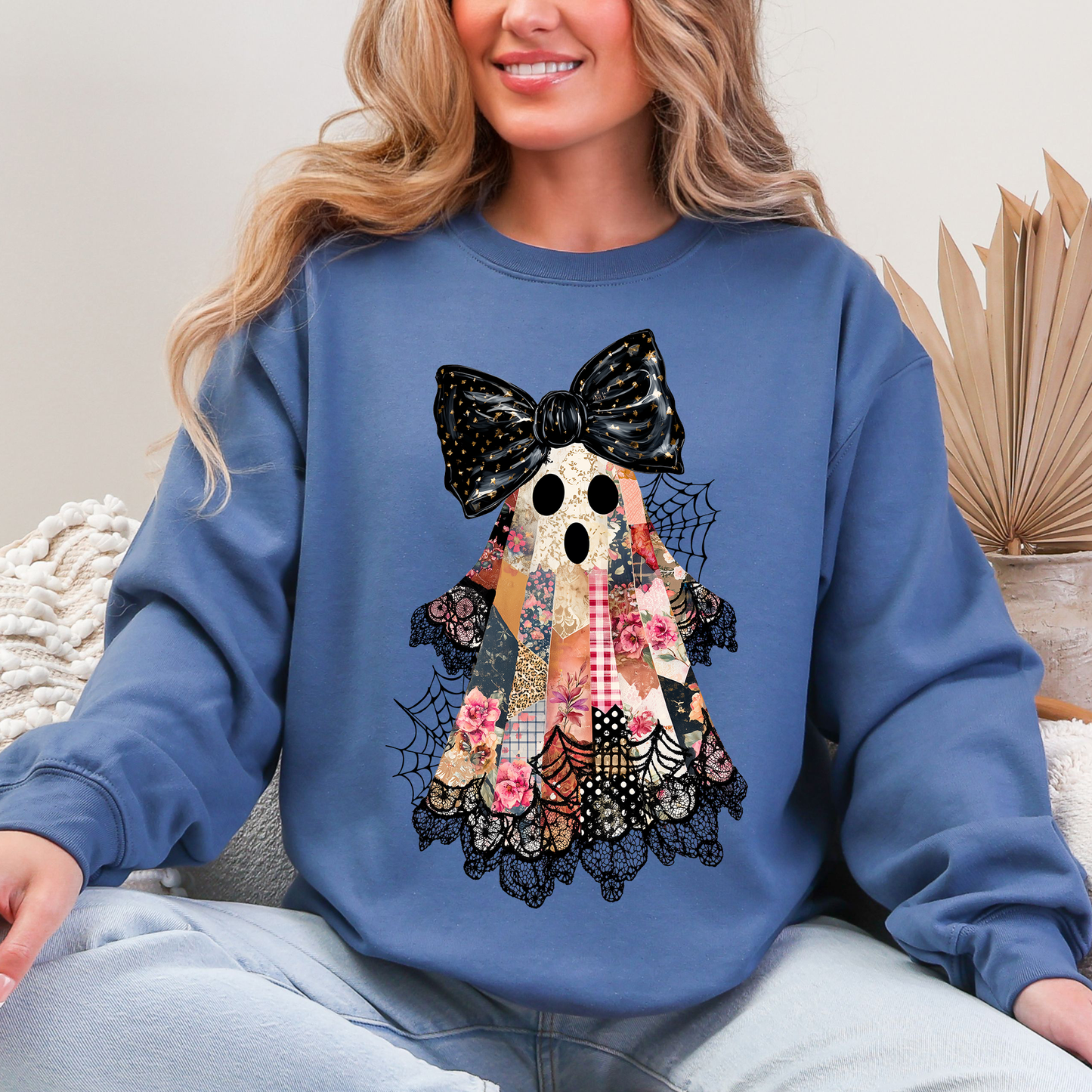 Faux Patchwork Lace Ghost Shirt Patchwork Ghost Halloween Sweatshirt