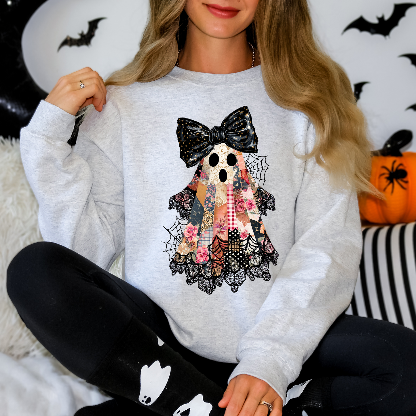 Faux Patchwork Lace Ghost Shirt Patchwork Ghost Halloween Sweatshirt