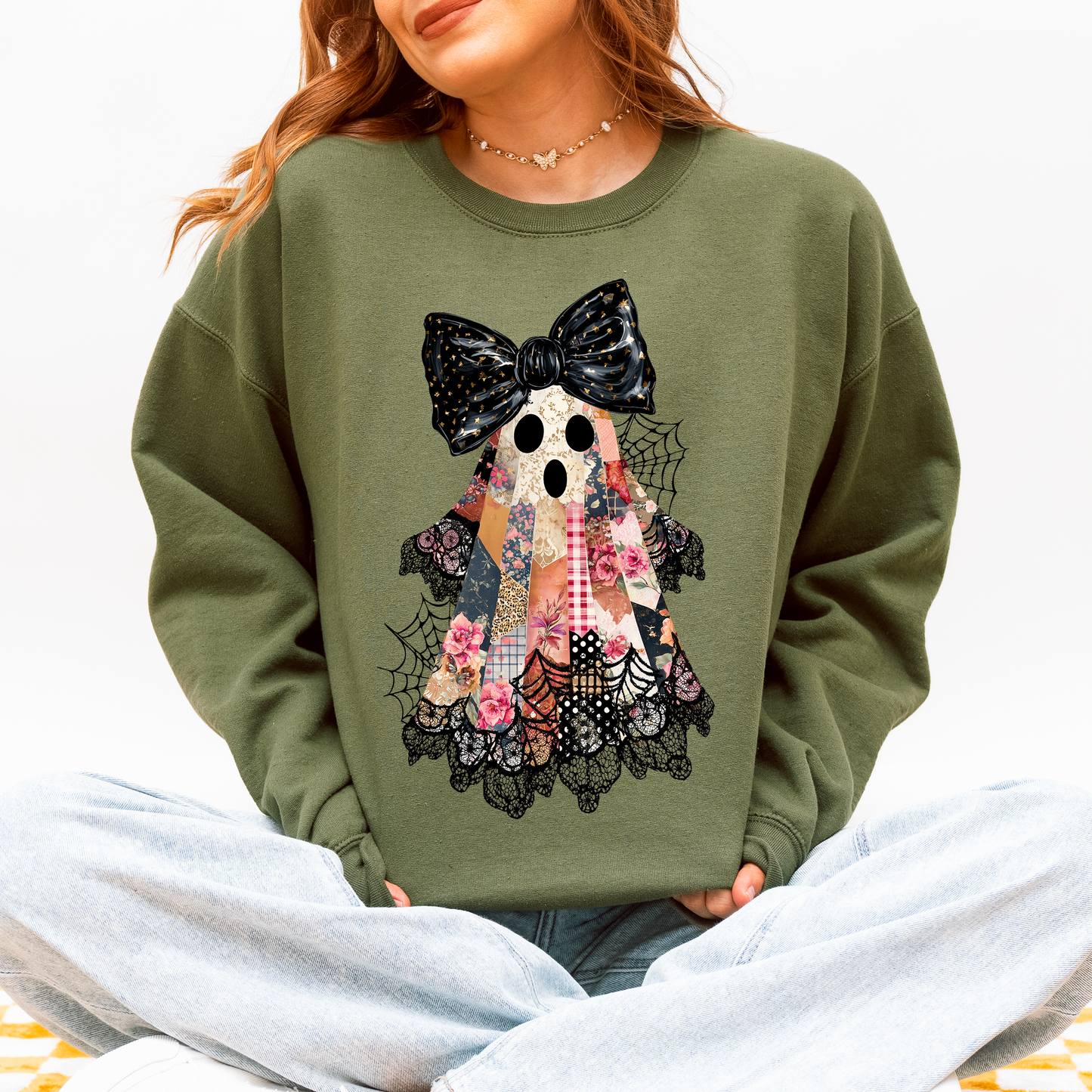 Faux Patchwork Lace Ghost Shirt Patchwork Ghost Halloween Sweatshirt