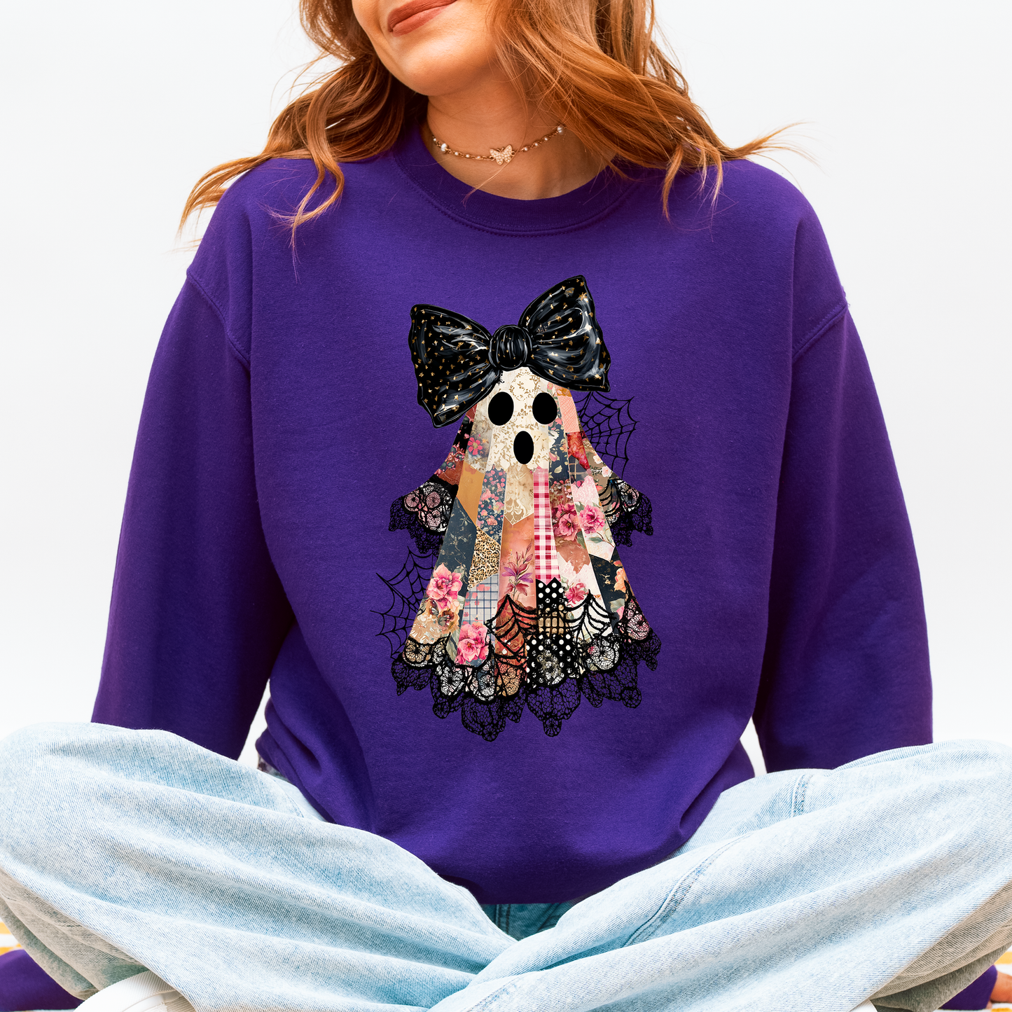 Faux Patchwork Lace Ghost Shirt Patchwork Ghost Halloween Sweatshirt