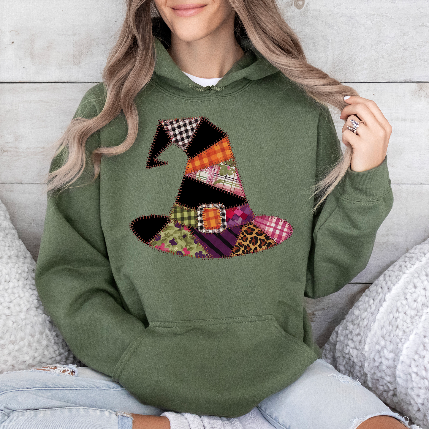 Faux Patchwork Witch Hat Graphic Hoodie Hooded Sweatshirt Refinery Number One