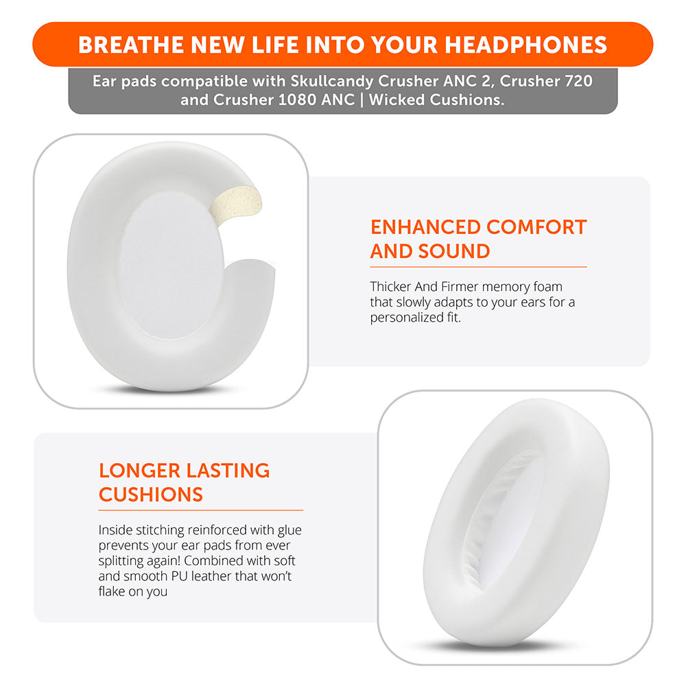 Upgraded Skullcandy Crusher ANC 2, Crusher 720 and Crusher 1080 ANC Earpads - WC PadZ Crusher ANC 2