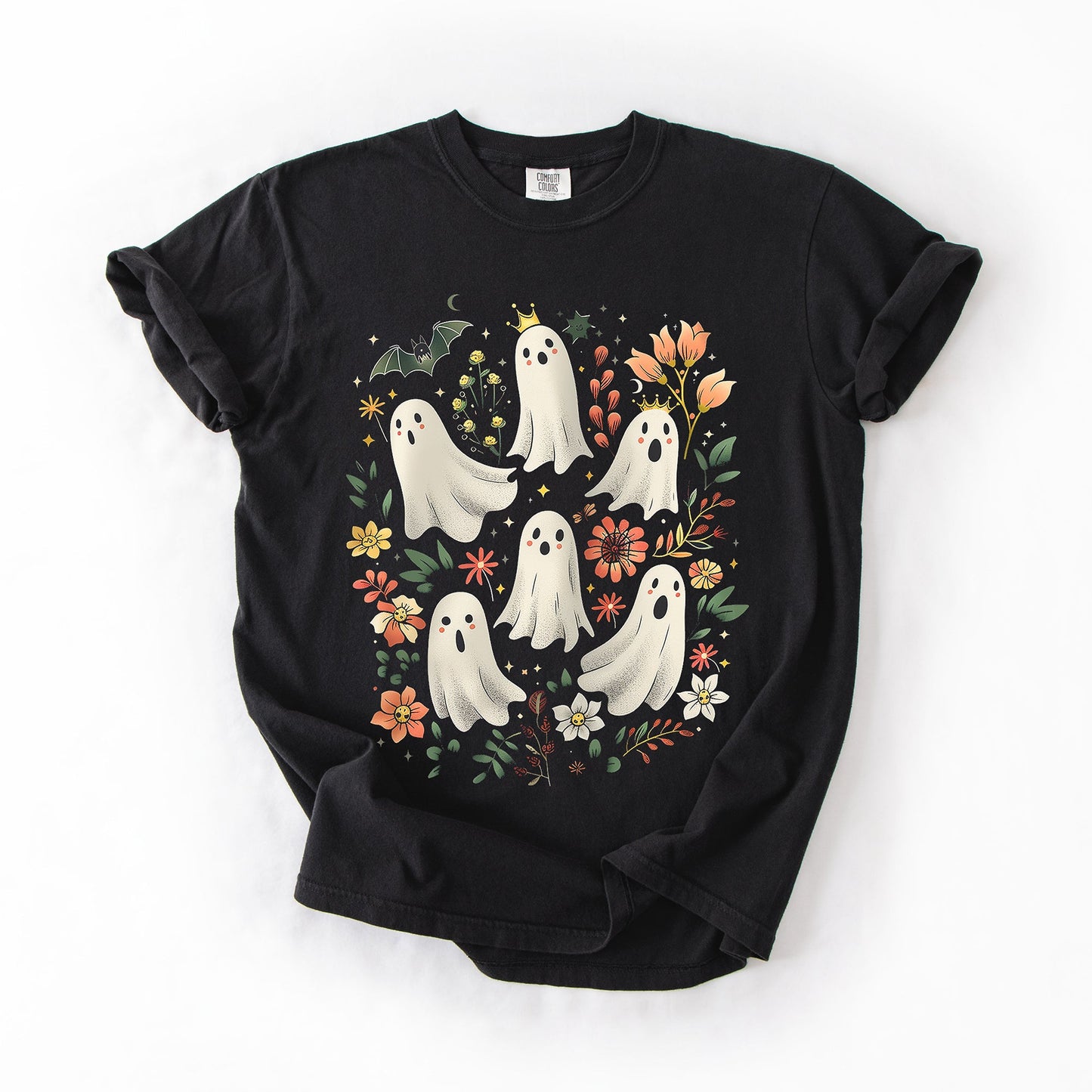 Floral Ghosts Comfort Colors T-Shirt Beautiful Halloween Coquette Girly Autumn Fall