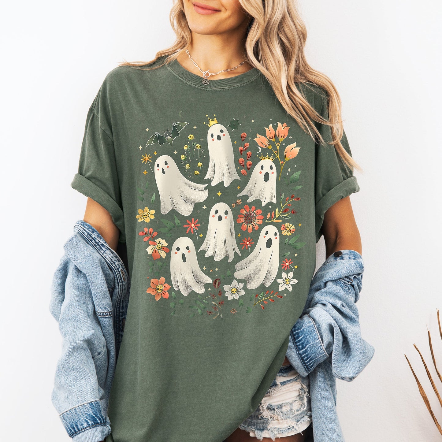 Floral Ghosts Comfort Colors T-Shirt Beautiful Halloween Coquette Girly Autumn Fall