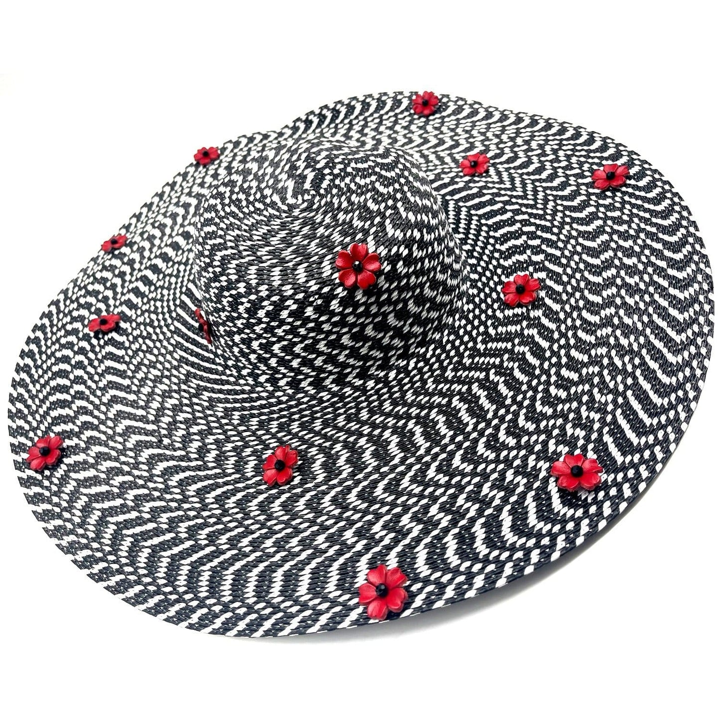 Handmade Poly Braid Papaver Hat with Faux Leather Flowers