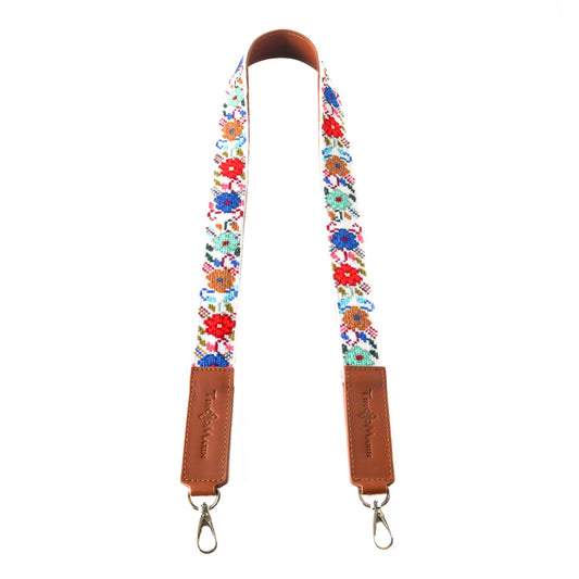 Mai Flowers Leather Woven Bag Strap