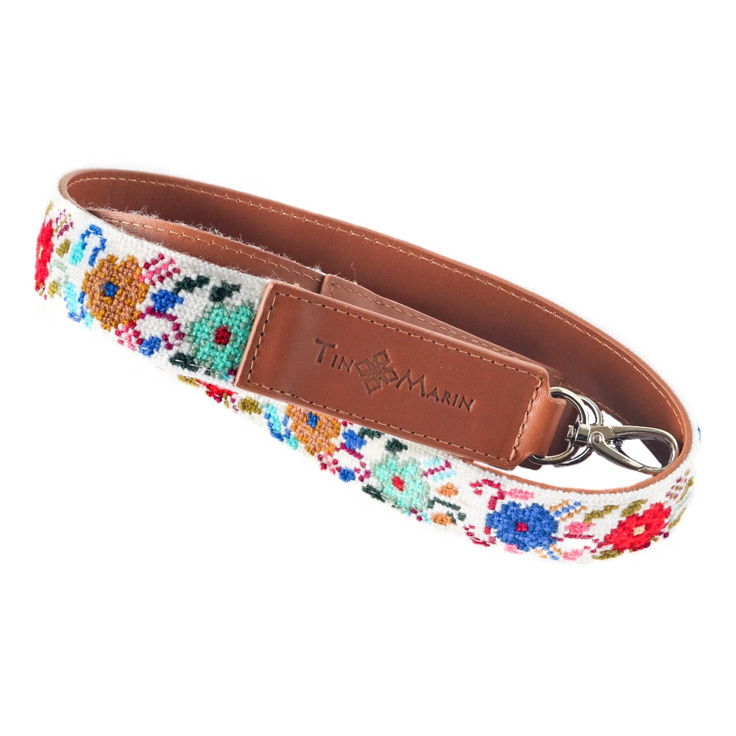 Mai Flowers Leather Woven Bag Strap