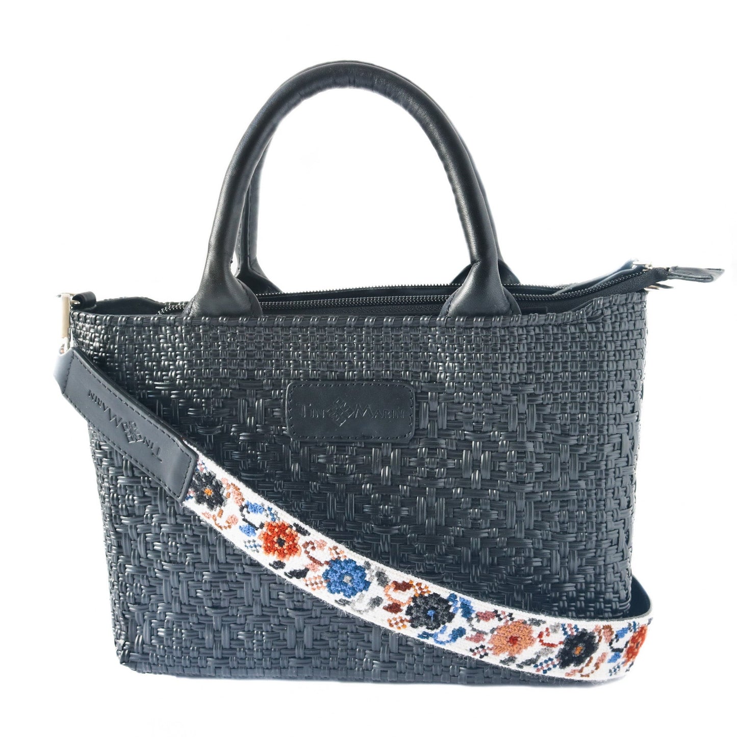 Mai Flowers Leather Woven Bag Strap