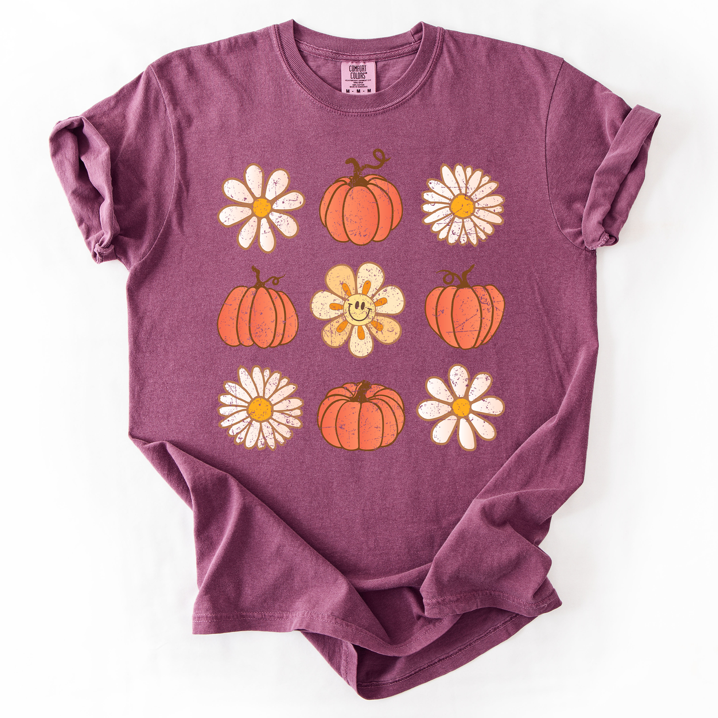 Flowers and Pumpkins Minimalist Autumn Fall Comfort Colors T-Shirt Refinery Number One