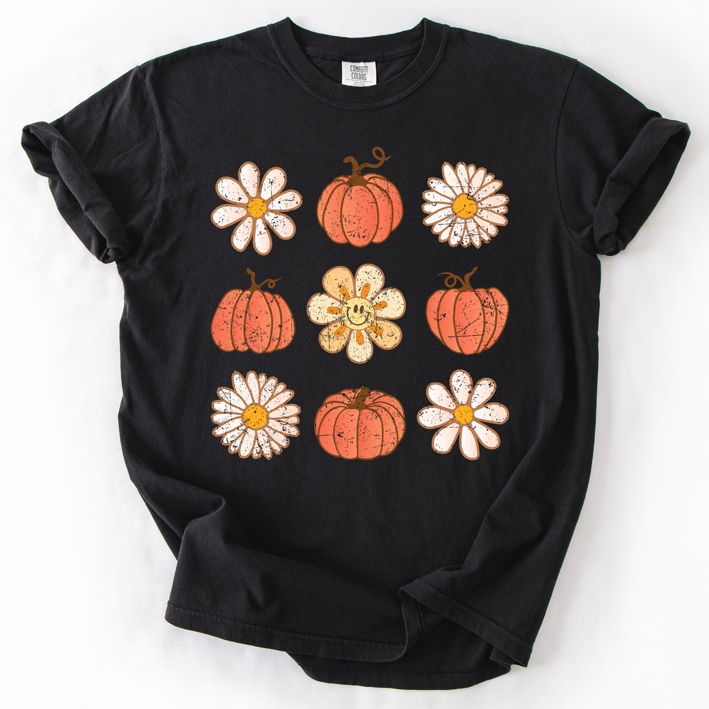 Flowers and Pumpkins Minimalist Autumn Fall Comfort Colors T-Shirt Refinery Number One