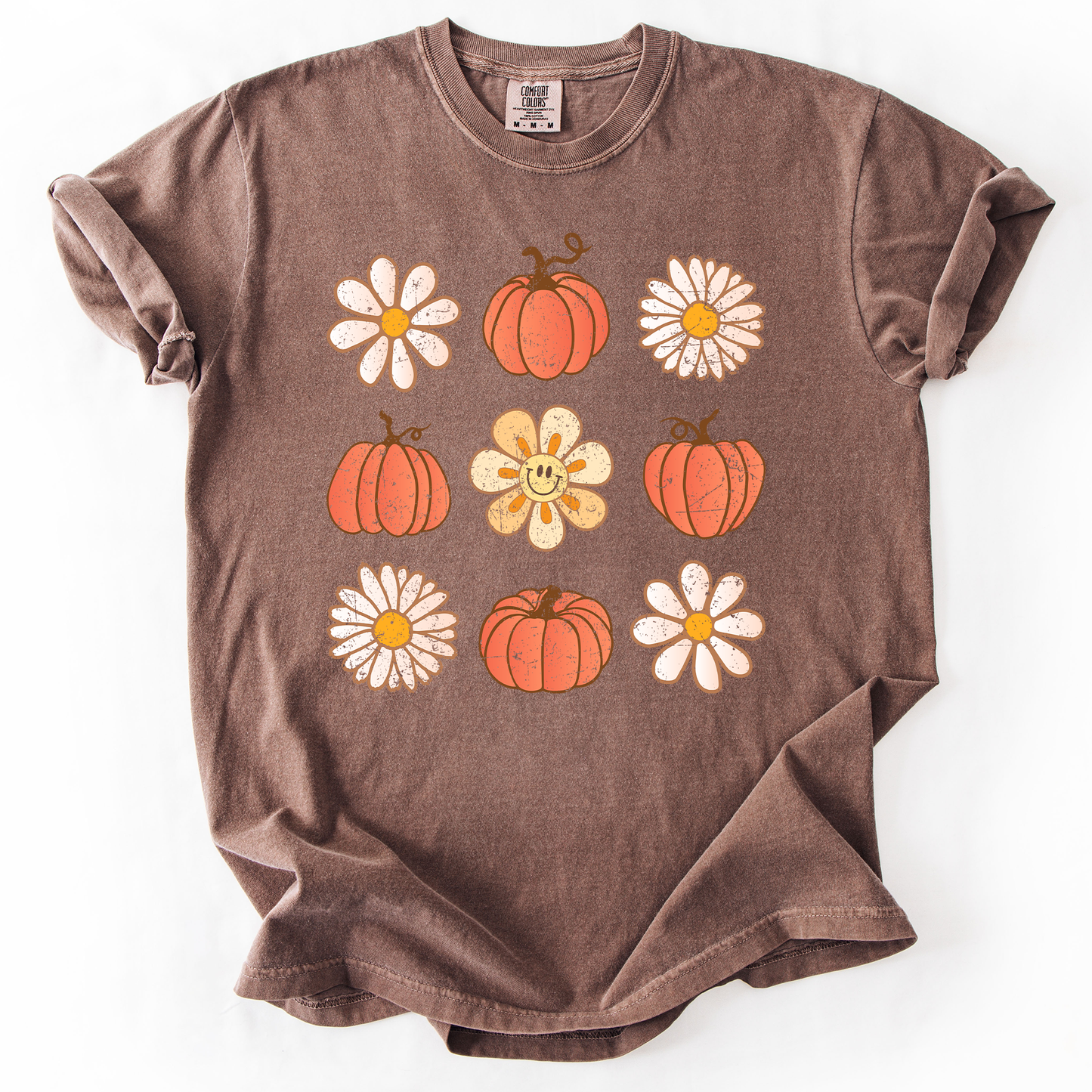 Flowers and Pumpkins Minimalist Autumn Fall Comfort Colors T-Shirt Refinery Number One