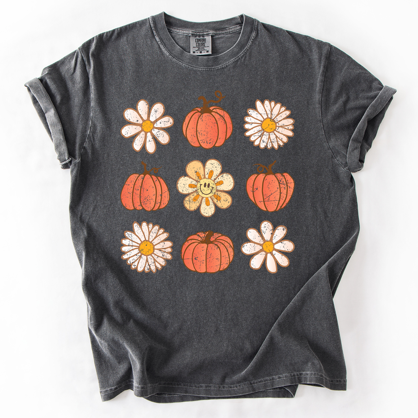 Flowers and Pumpkins Minimalist Autumn Fall Comfort Colors T-Shirt Refinery Number One