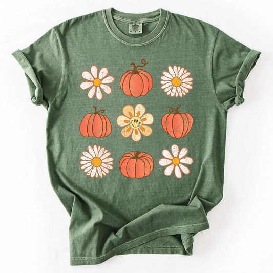 Flowers and Pumpkins Minimalist Autumn Fall Comfort Colors T-Shirt Refinery Number One