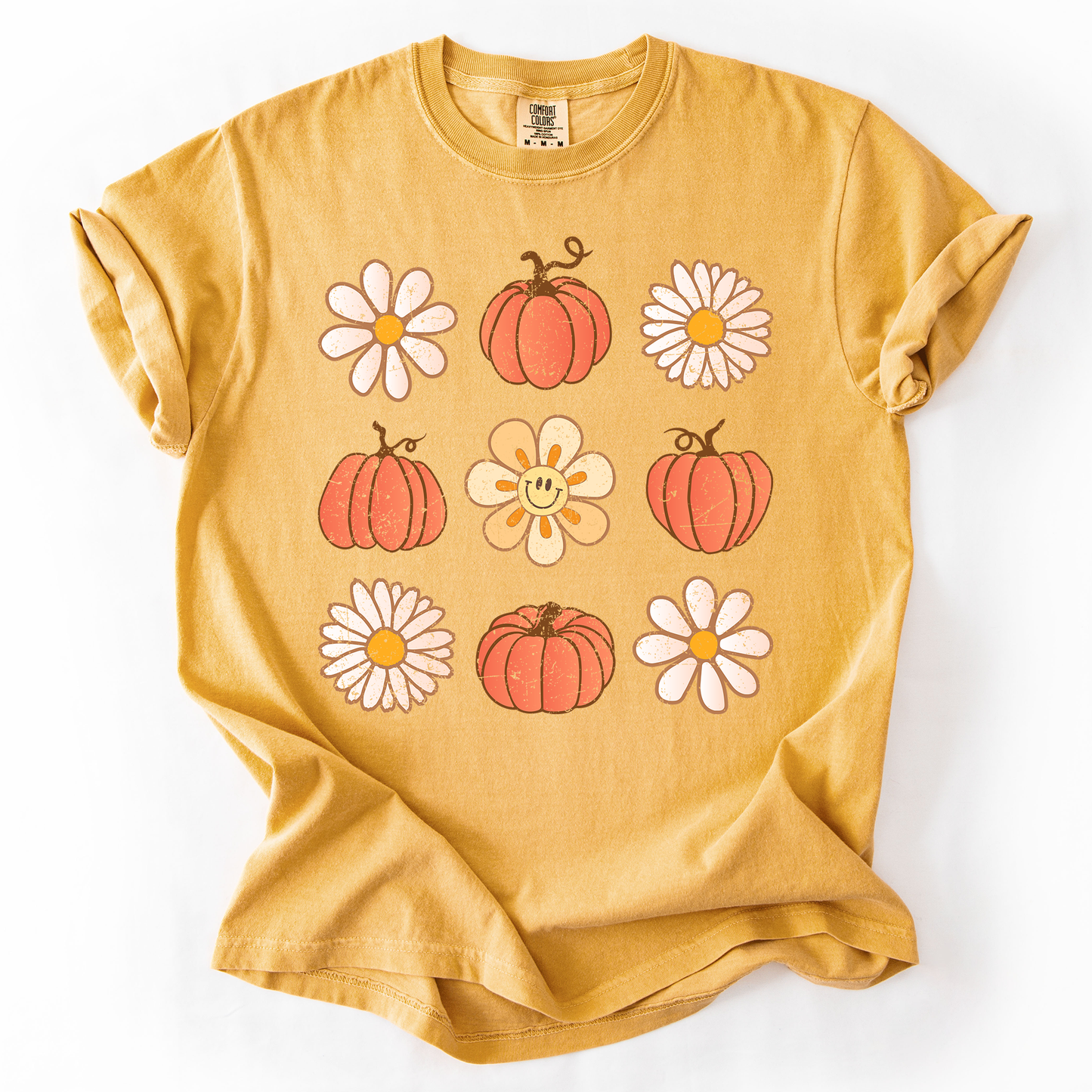 Flowers and Pumpkins Minimalist Autumn Fall Comfort Colors T-Shirt Refinery Number One