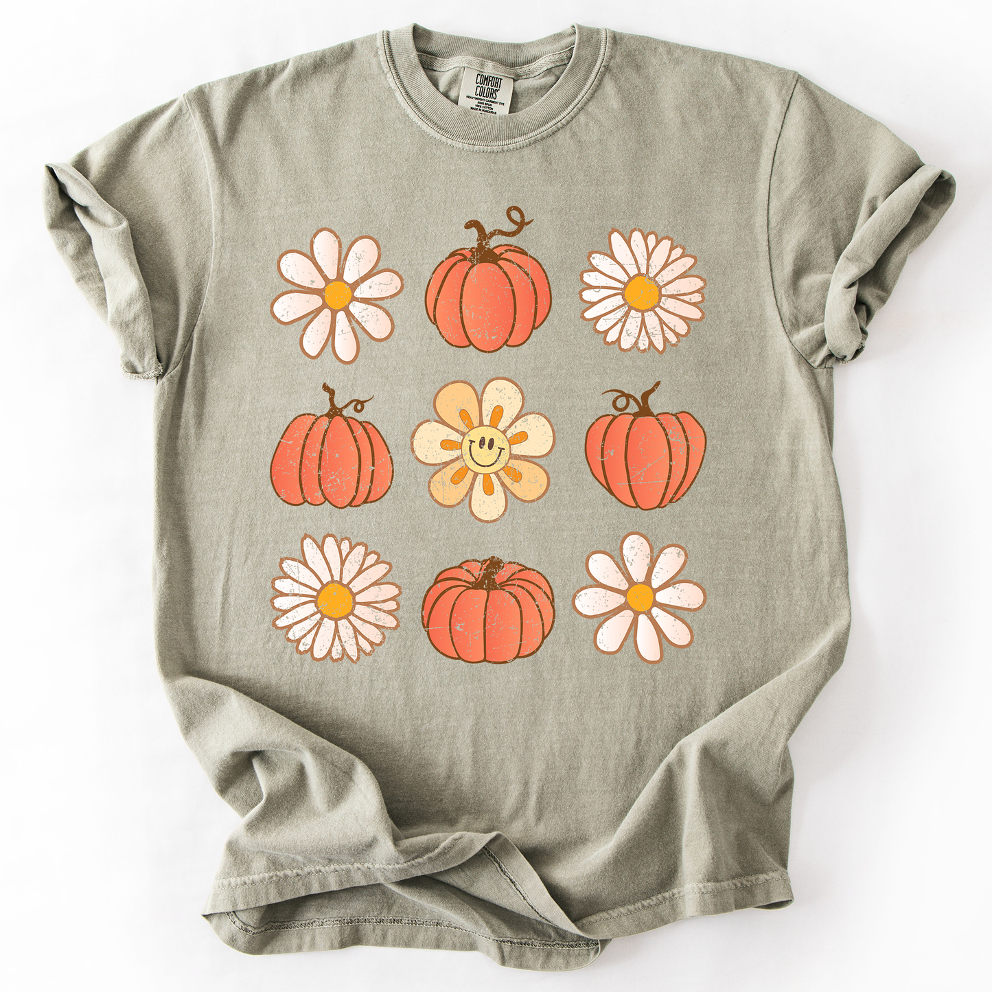 Flowers and Pumpkins Minimalist Autumn Fall Comfort Colors T-Shirt Refinery Number One