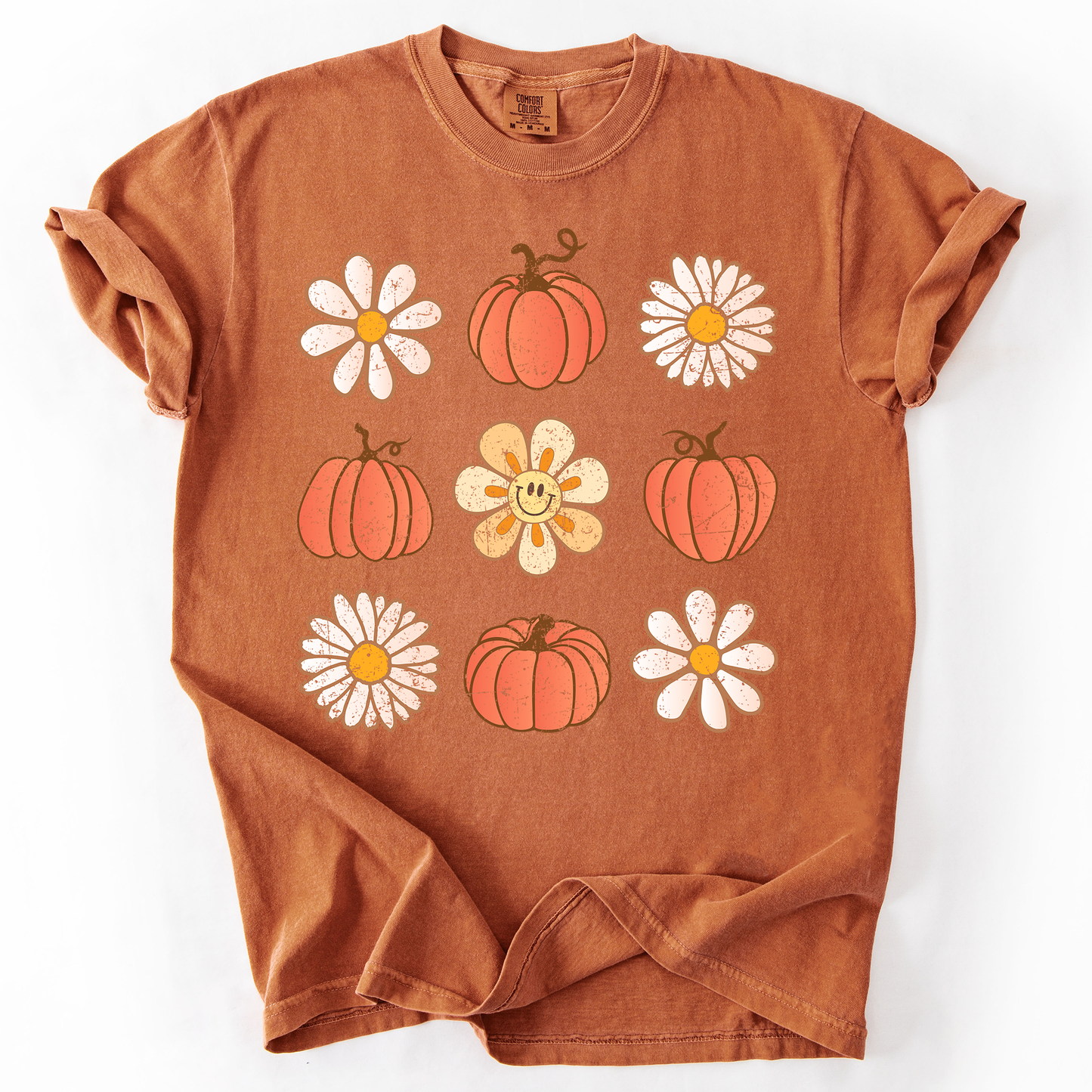 Flowers and Pumpkins Minimalist Autumn Fall Comfort Colors T-Shirt Refinery Number One