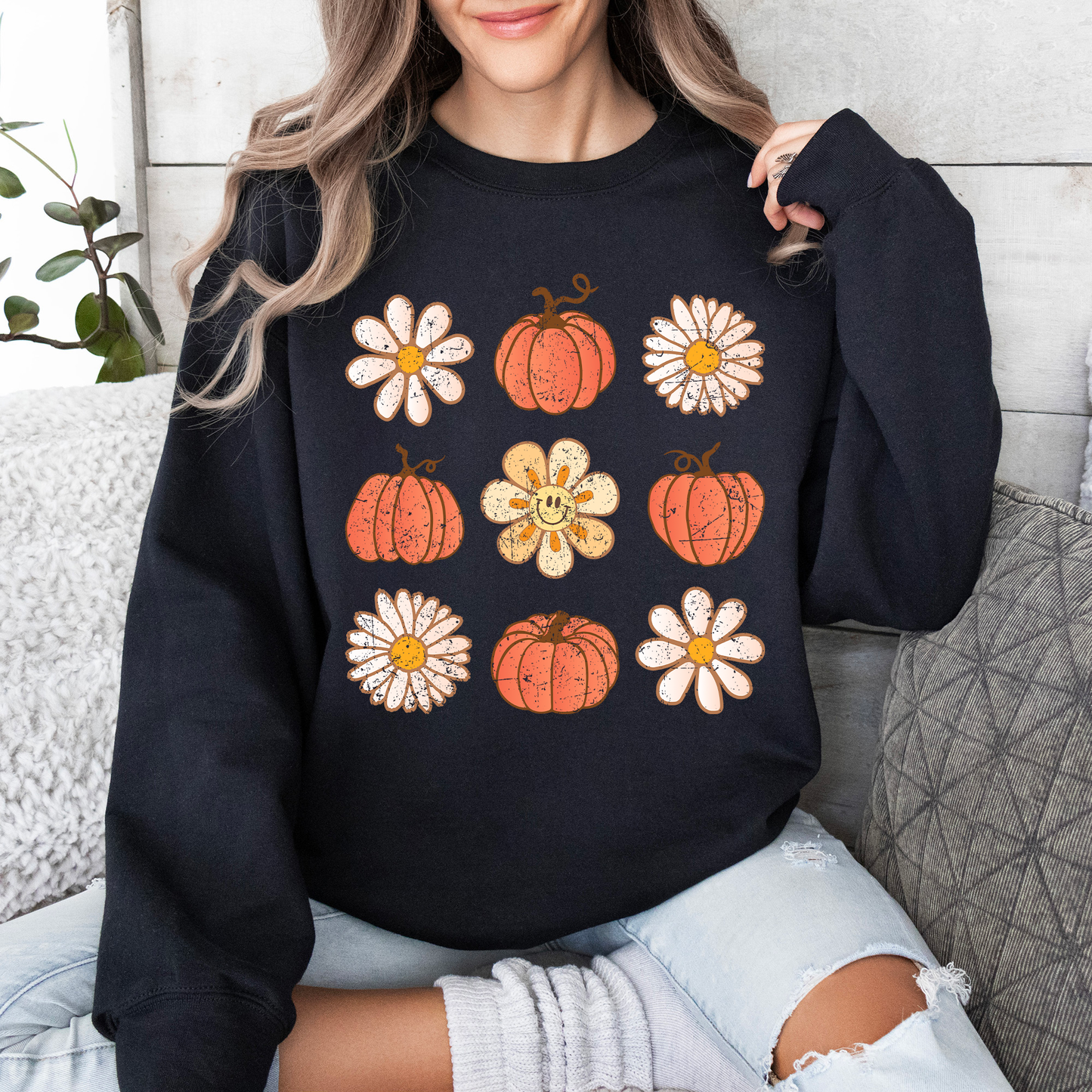 Flowers and Pumpkins Minimalist Autumn Fall Halloween Sweatshirt Refinery Number One
