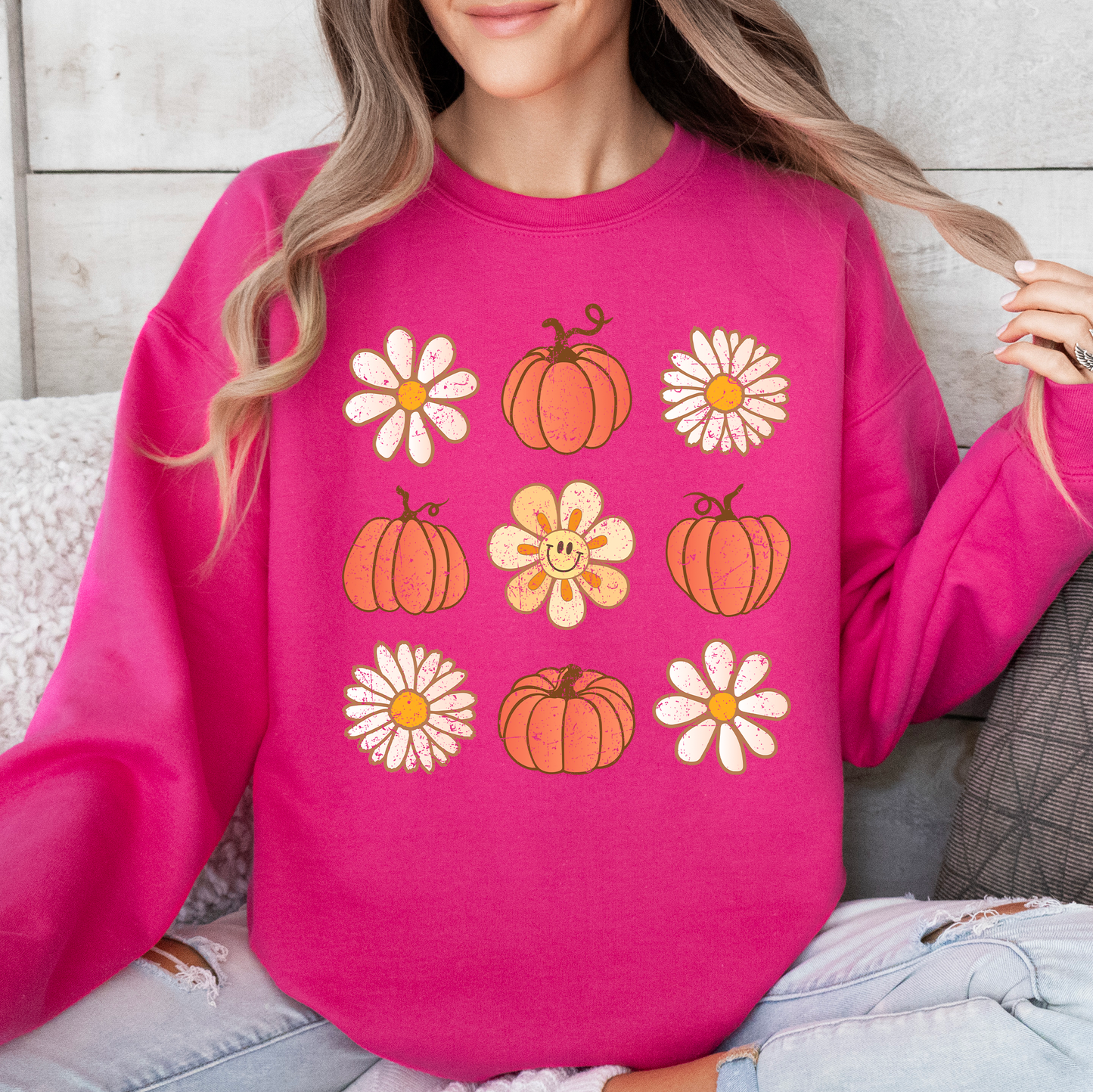 Flowers and Pumpkins Minimalist Autumn Fall Halloween Sweatshirt Refinery Number One