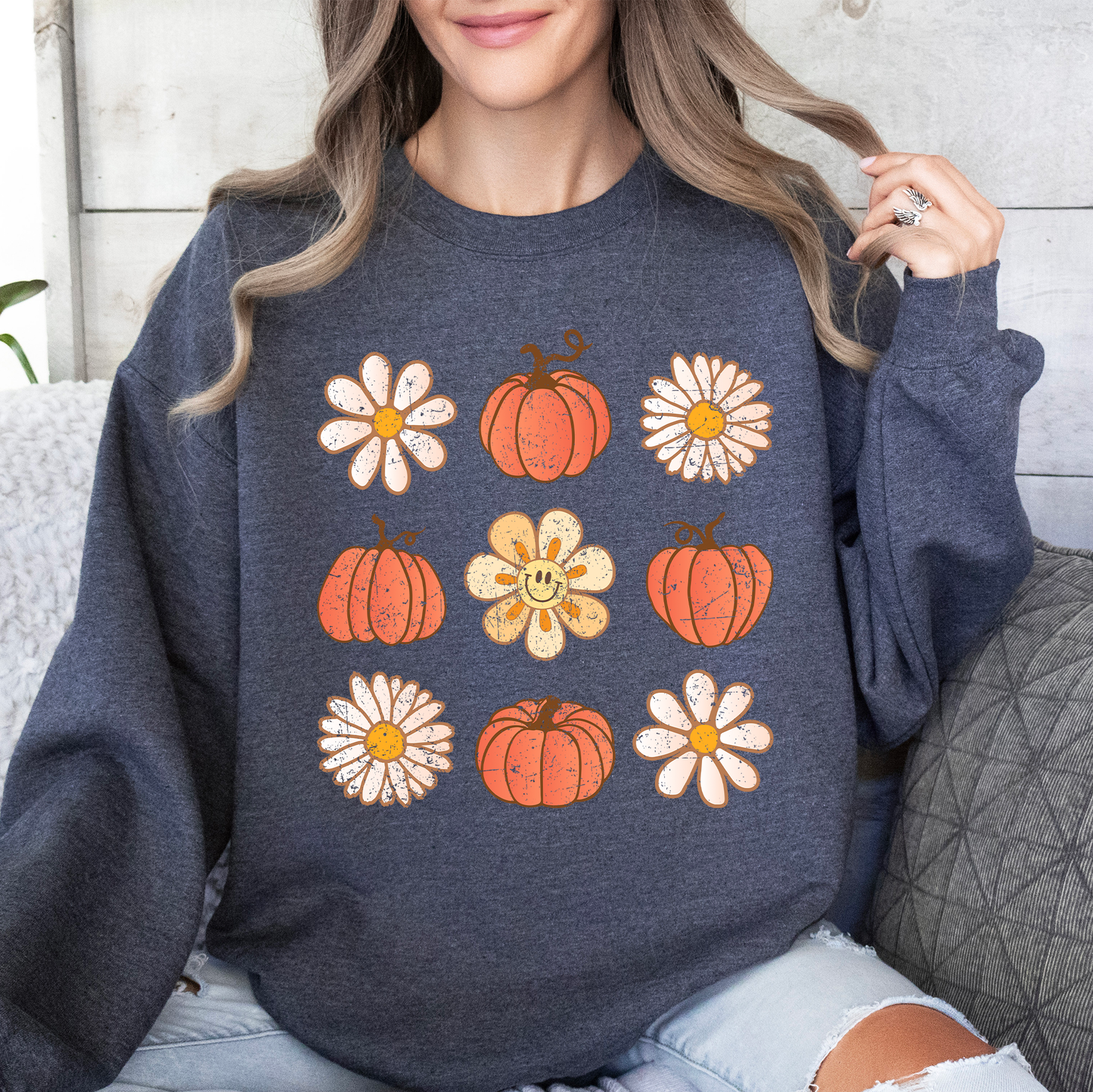 Flowers and Pumpkins Minimalist Autumn Fall Halloween Sweatshirt Refinery Number One