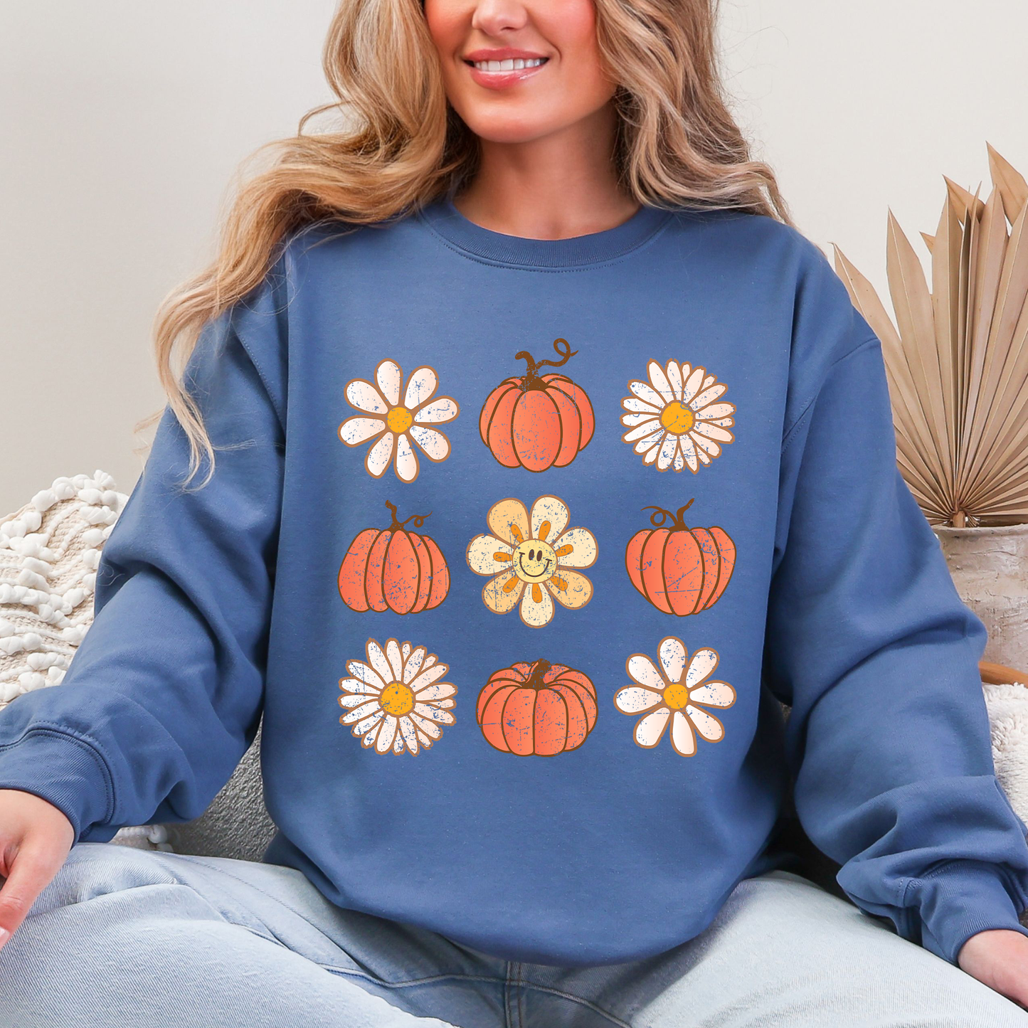 Flowers and Pumpkins Minimalist Autumn Fall Halloween Sweatshirt Refinery Number One
