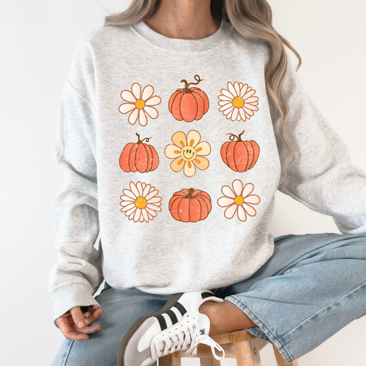 Flowers and Pumpkins Minimalist Autumn Fall Halloween Sweatshirt Refinery Number One