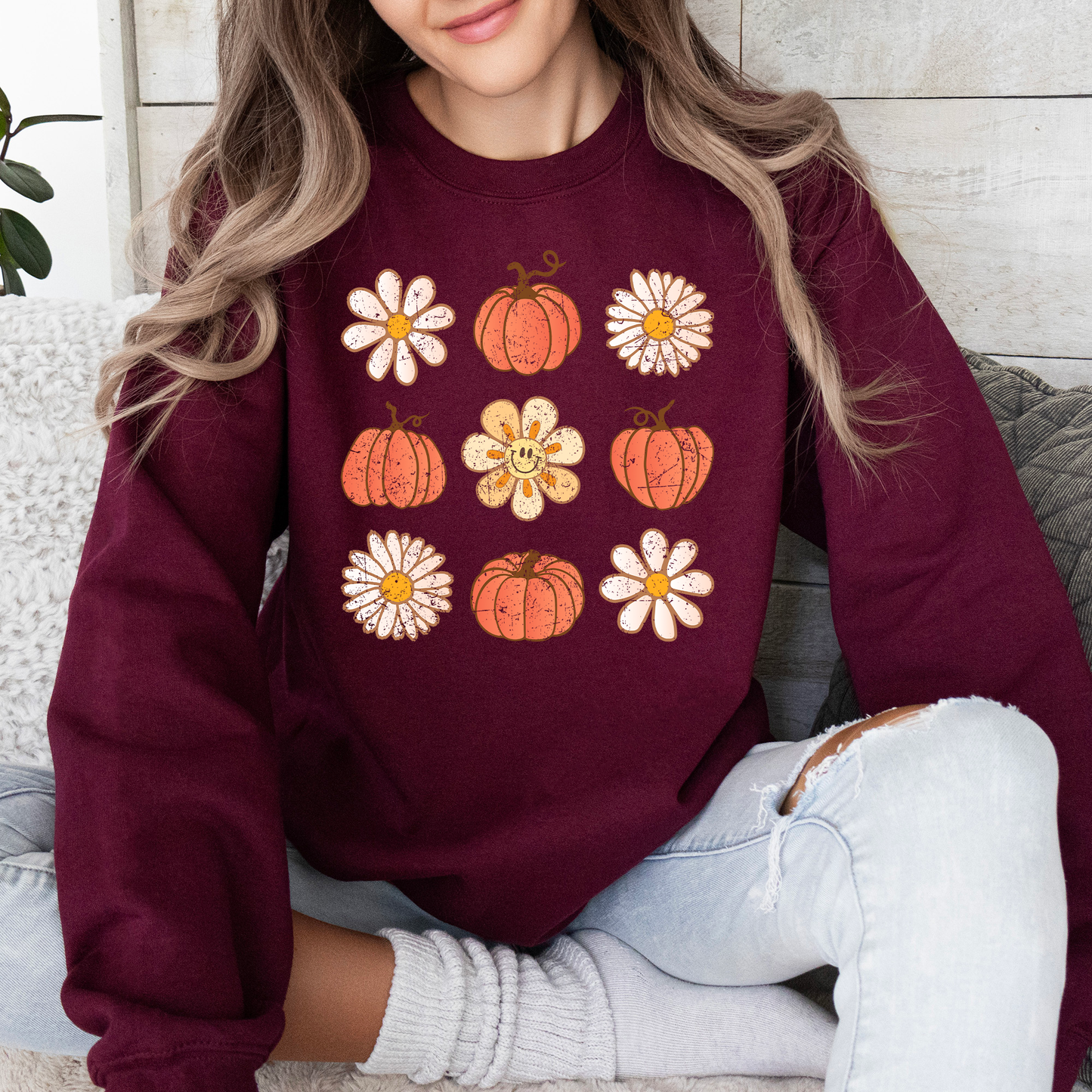Flowers and Pumpkins Minimalist Autumn Fall Halloween Sweatshirt Refinery Number One