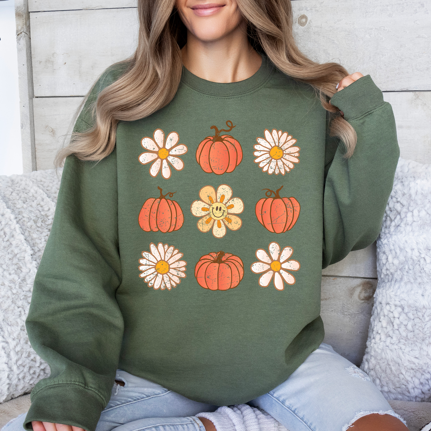 Flowers and Pumpkins Minimalist Autumn Fall Halloween Sweatshirt Refinery Number One
