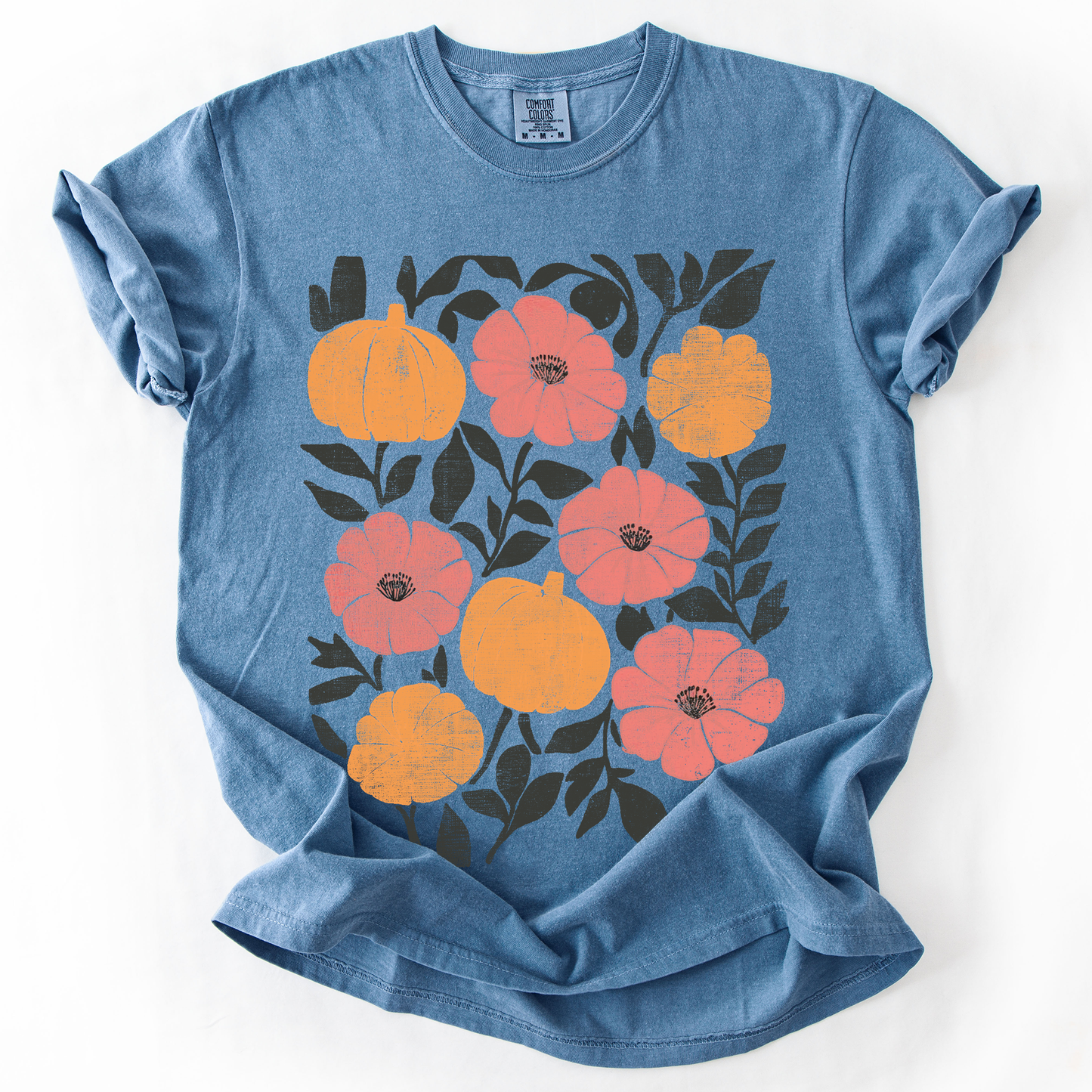Flowers and Pumpkins Watercolor Comfort Colors T-Shirt Refinery Number One