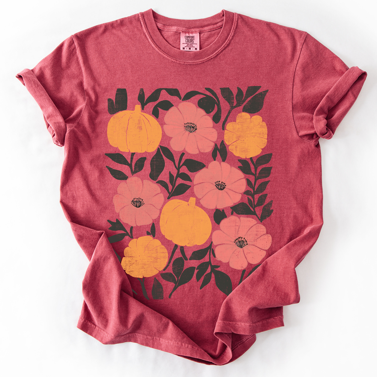 Flowers and Pumpkins Watercolor Comfort Colors T-Shirt Refinery Number One