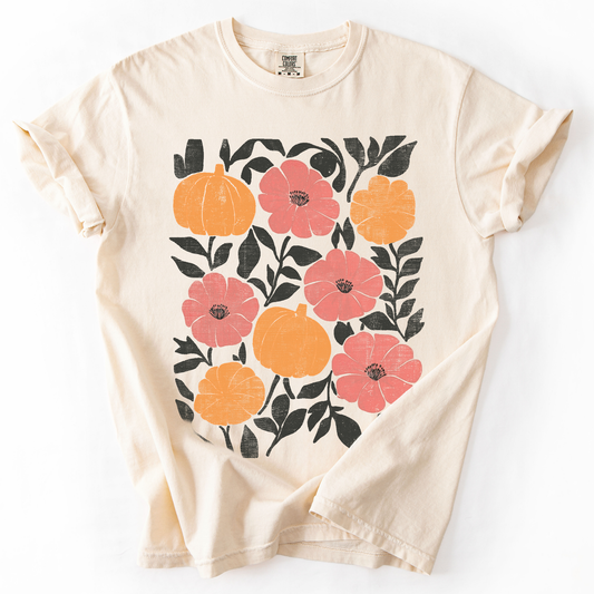 Flowers and Pumpkins Watercolor Comfort Colors T-Shirt Refinery Number One