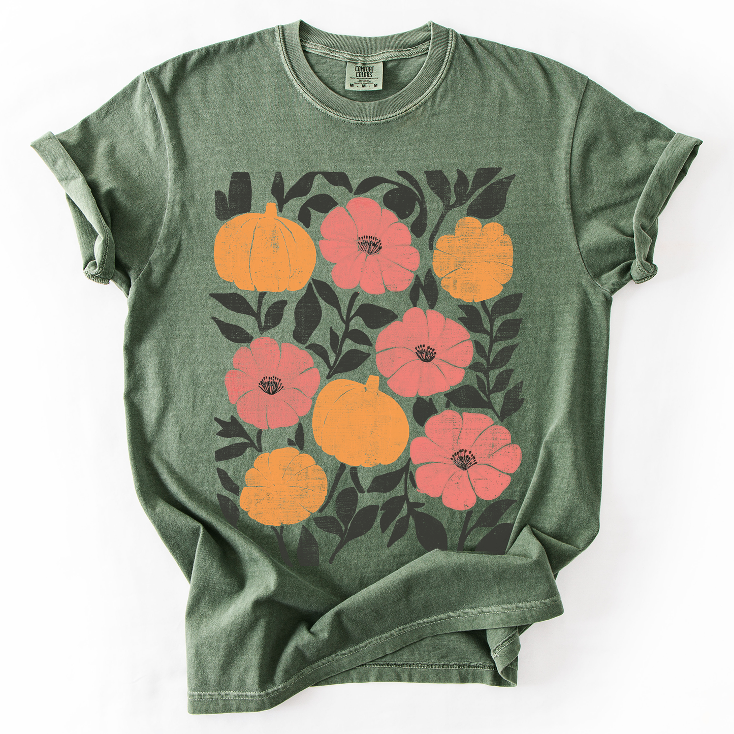 Flowers and Pumpkins Watercolor Comfort Colors T-Shirt Refinery Number One