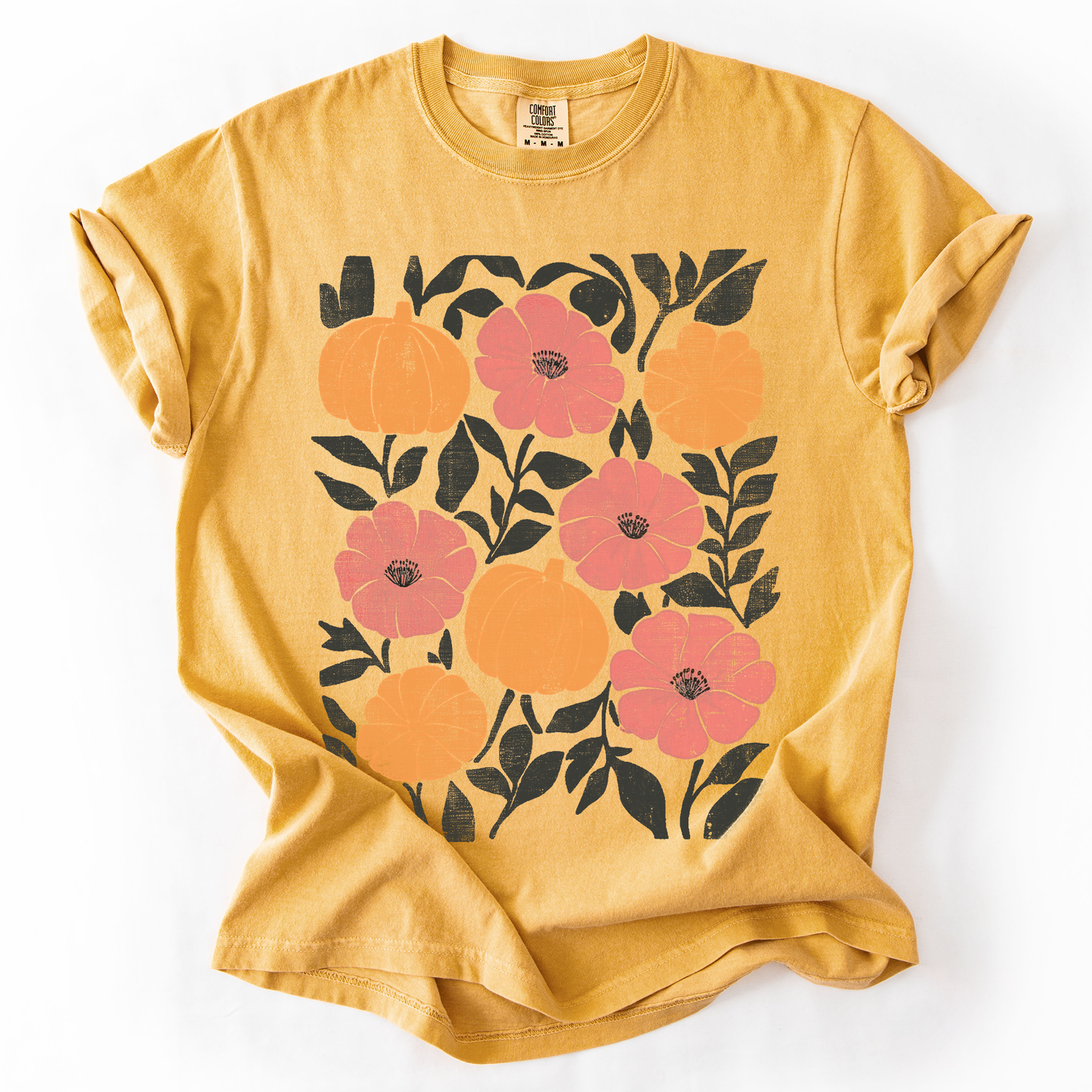 Flowers and Pumpkins Watercolor Comfort Colors T-Shirt Refinery Number One