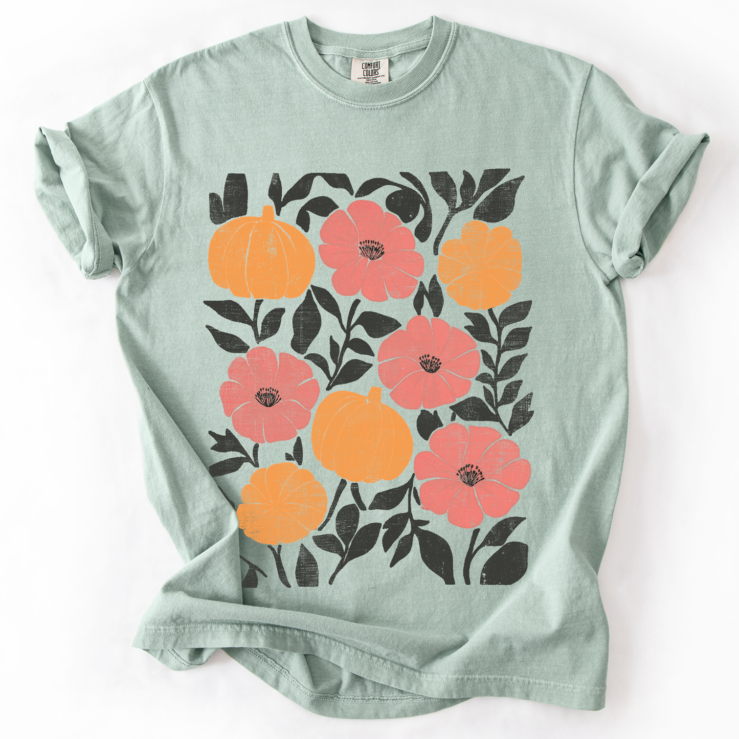 Flowers and Pumpkins Watercolor Comfort Colors T-Shirt Refinery Number One