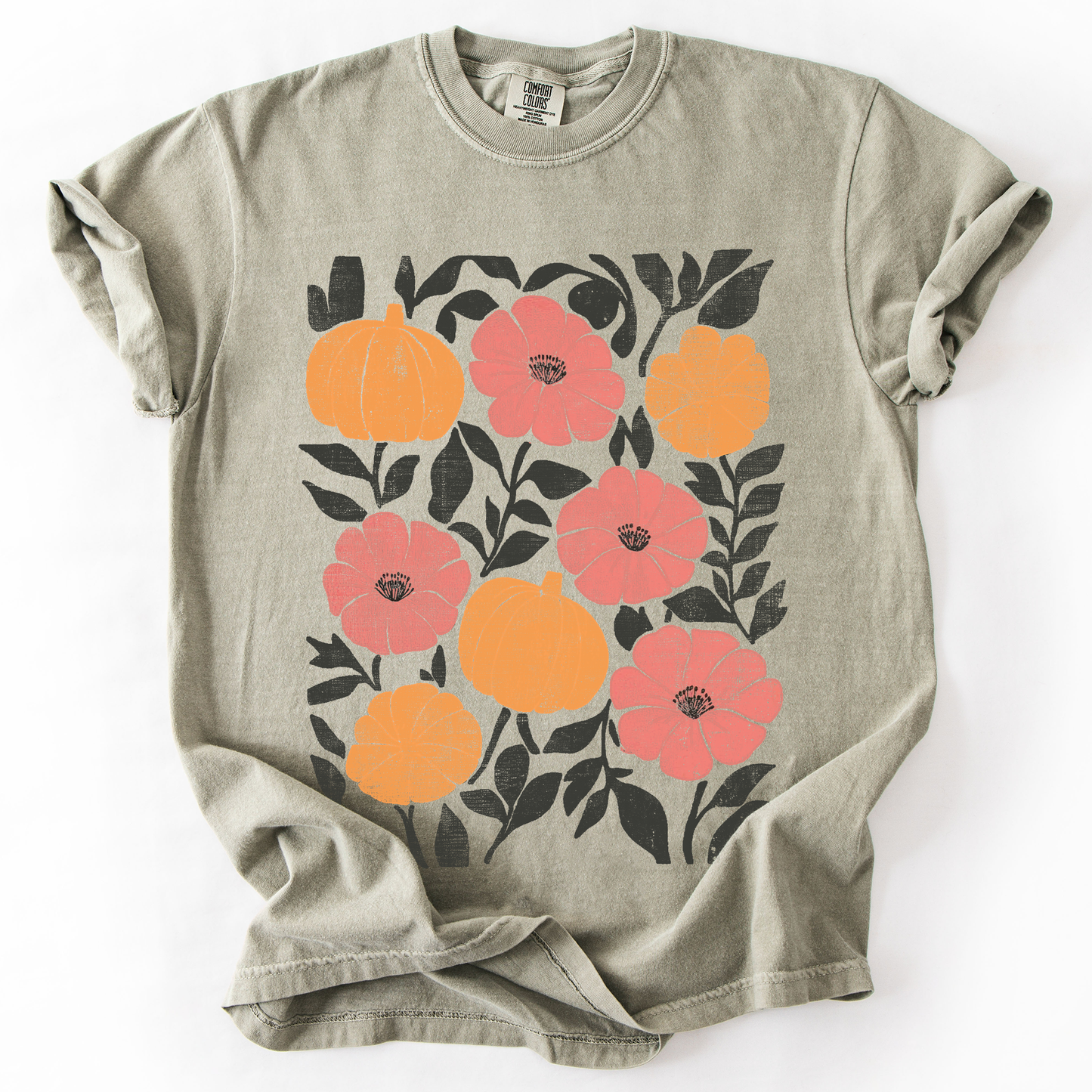 Flowers and Pumpkins Watercolor Comfort Colors T-Shirt Refinery Number One