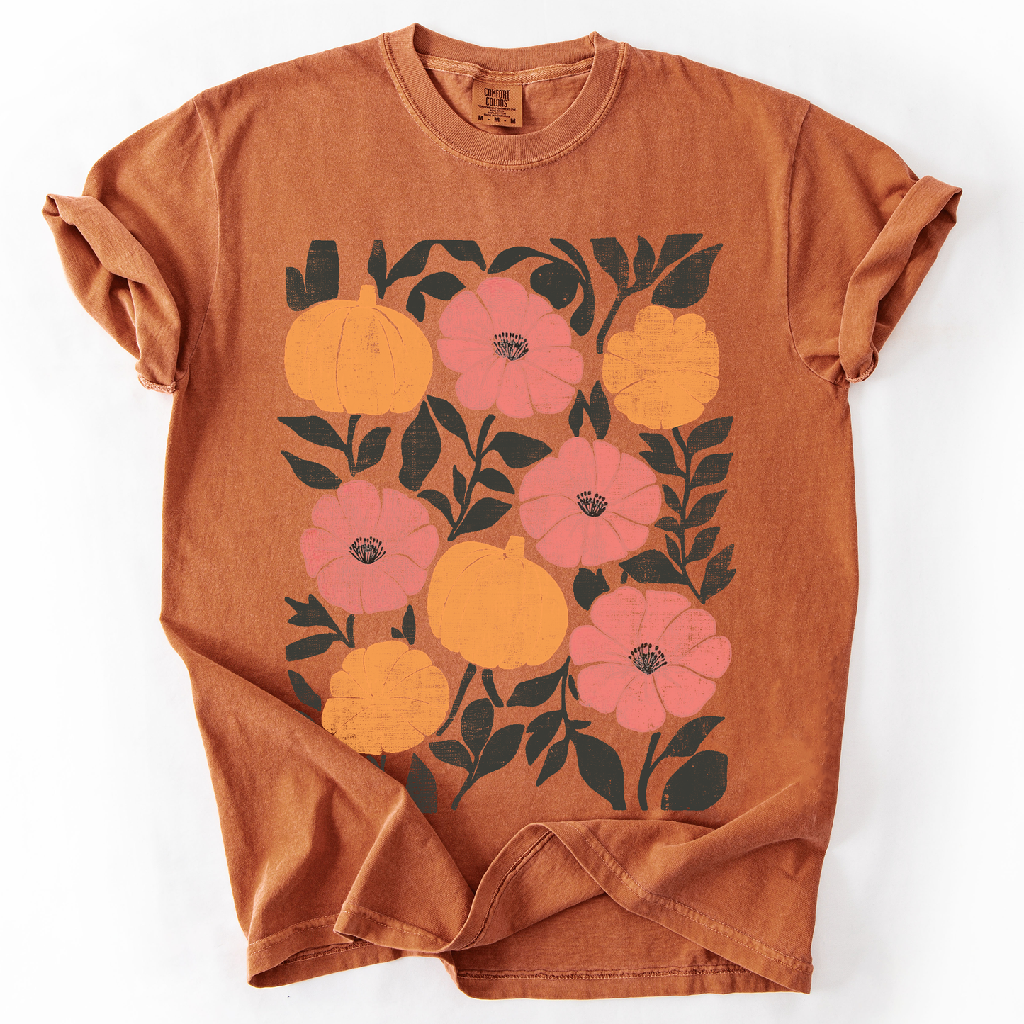 Flowers and Pumpkins Watercolor Comfort Colors T-Shirt Refinery Number One
