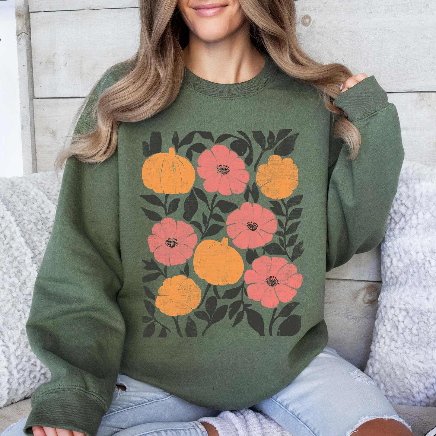 Flowers and Pumpkins Watercolor Autumn Fall Sweatshirt Refinery Number One