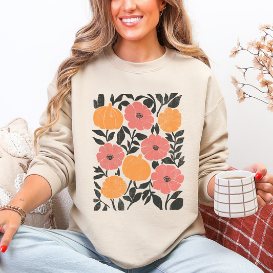 Flowers and Pumpkins Watercolor Autumn Fall Sweatshirt Refinery Number One