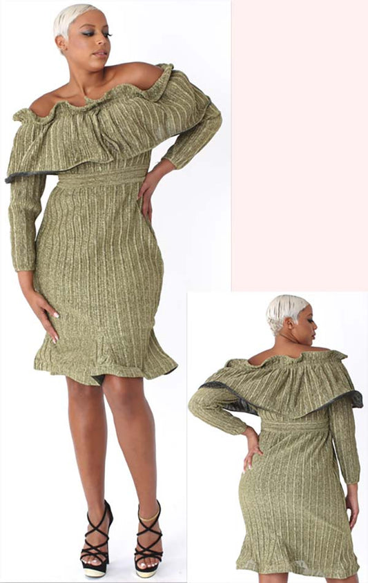 Women Gold Long Sleeve Pleated Dress For Her NY