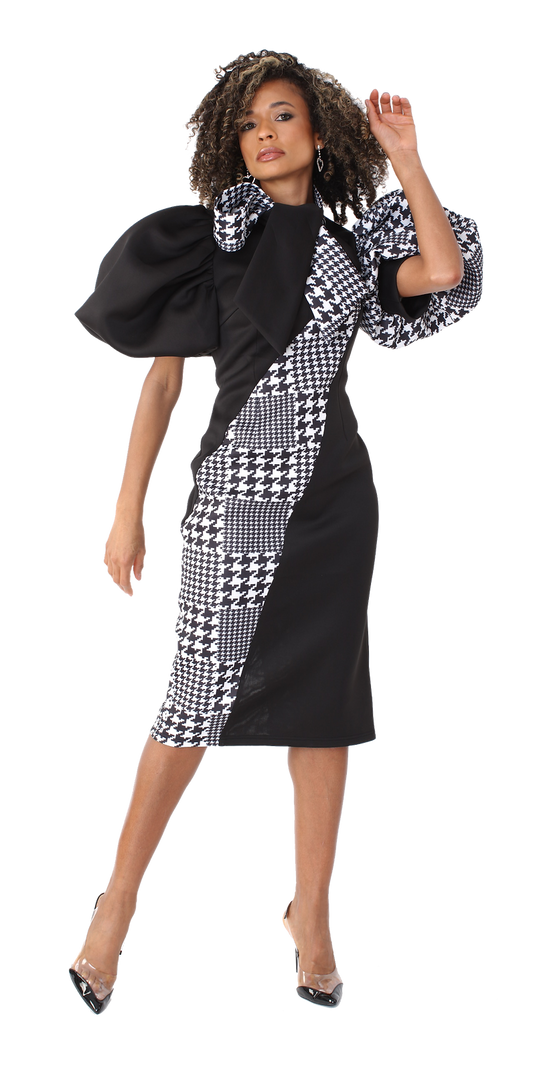 Women Puff Sleeve Scuba Dress Black For Her NY